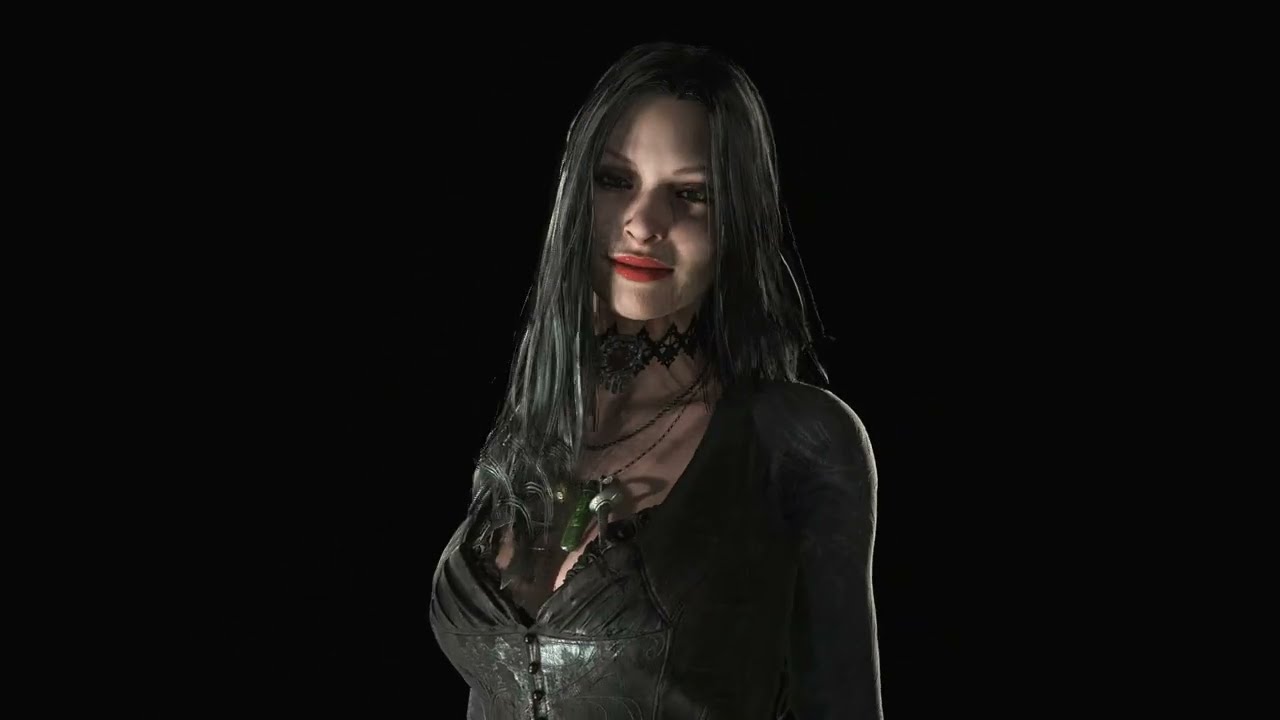 Bela Dimitrescu Black Dress With Brunette Long Hairs Human Face Model Viewer (Microwave SCP)