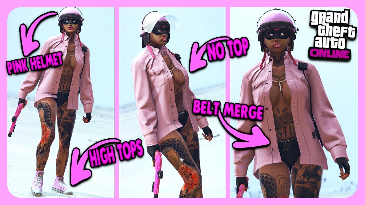 How To Make Pink GTA 5 CUTE FEMALE OUTFIT With No Top Glitch & Pink High Tops | No Transfer Glitch