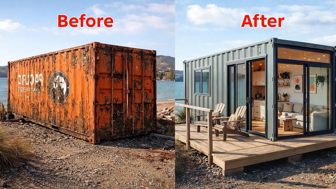 ​Old Shipping Container to Luxury Seaside Bungalow Transformation