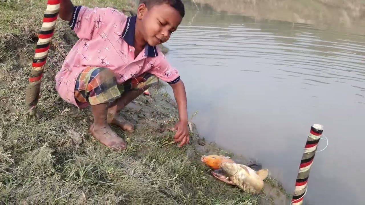 New Best Fishing Video 2022 |  Traditional Boy Catching Big Fish With Hook From River