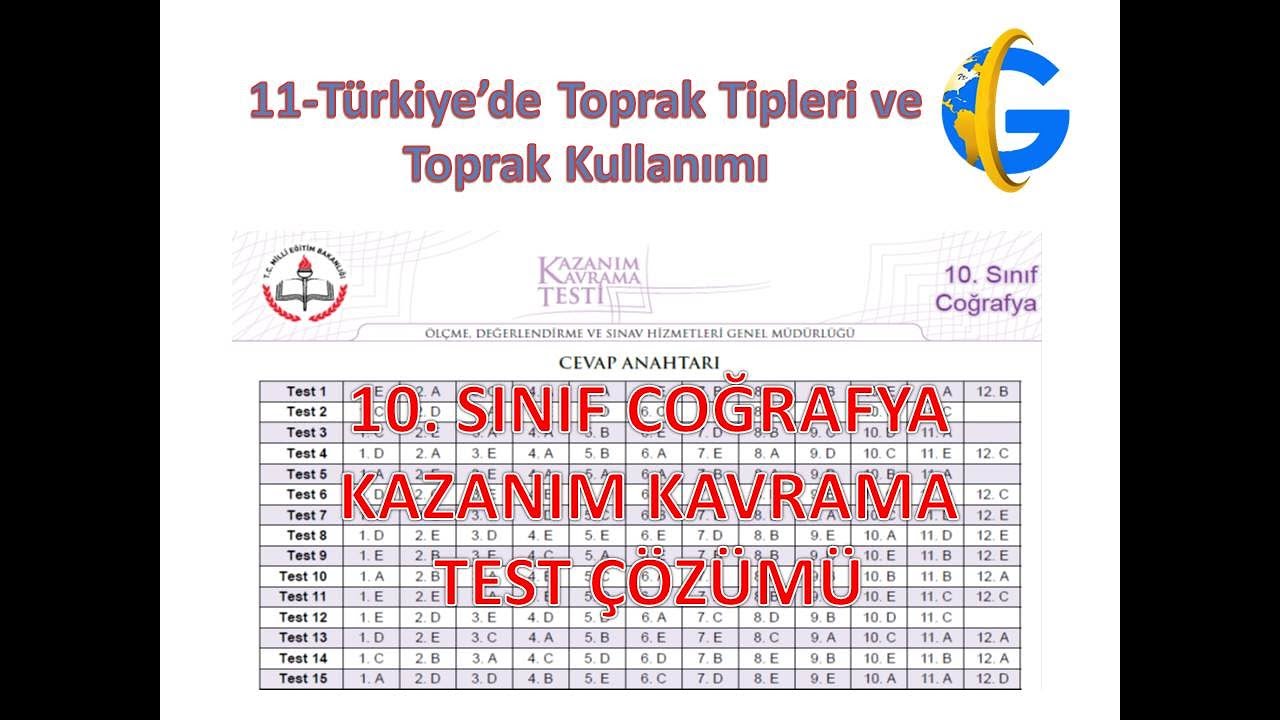Türkiye'de toprak tipleri ve toprak kullanımı 10. Sınıf coğrafya kazanım kavrama test çözümü