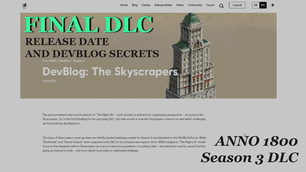 Anno1800 Last DLC - High life - Release date & DevBlog secrets