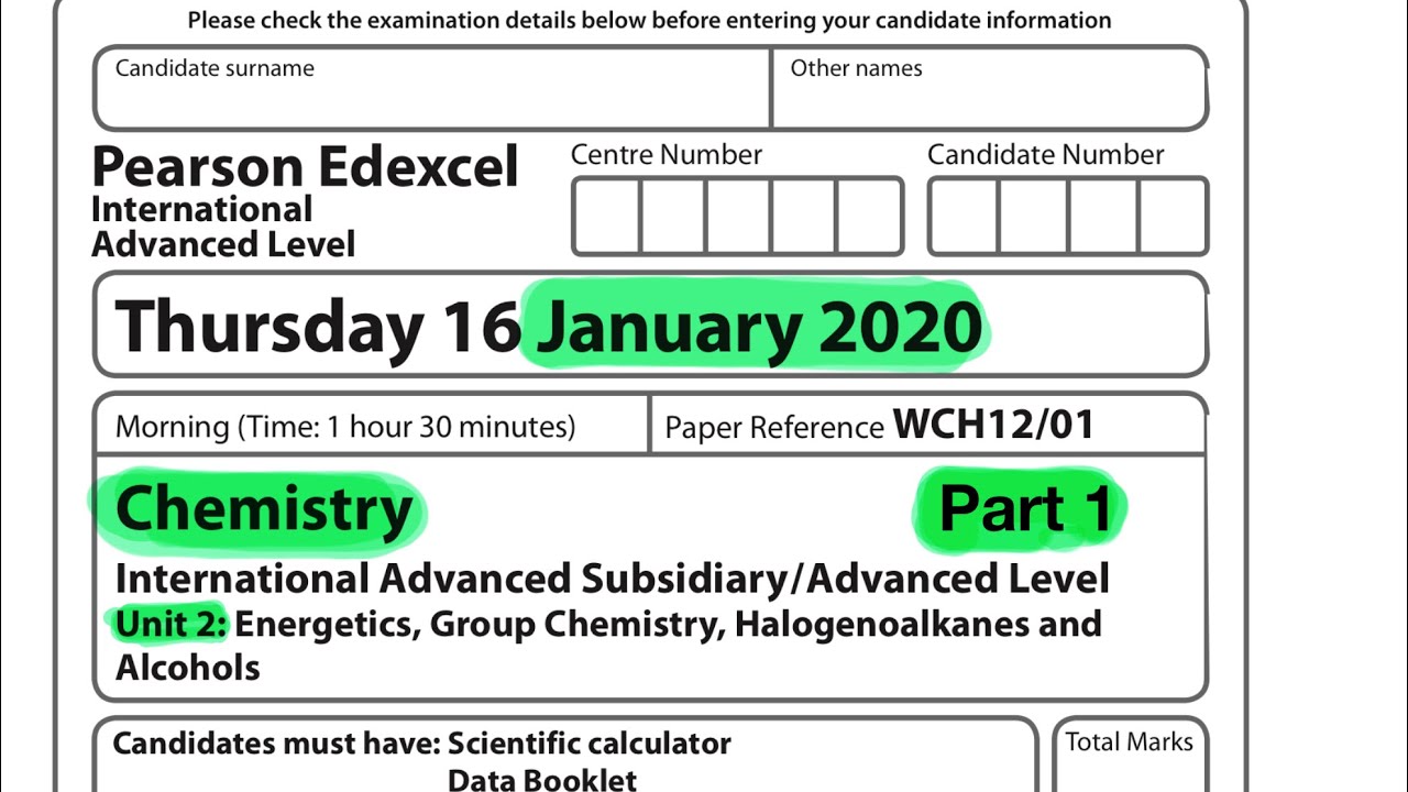 A level | Chemistry | Unit 2 | Edexcel | January 2020 | part 1