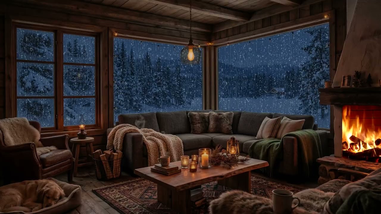 Gentle Rainstorm and Fireplace Ambience for Peaceful Nights