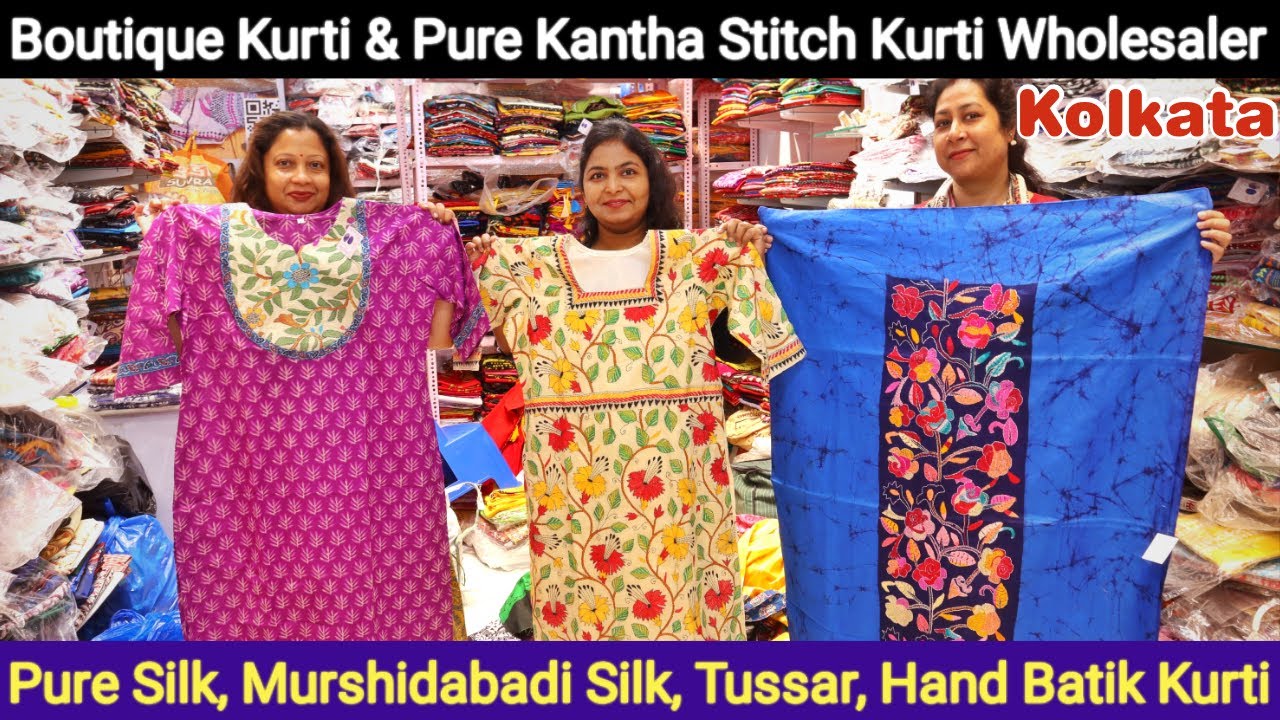 Boutique Kurti, Pure Ajrak, Ikkat Kurti, Hand Batik Kurti, Kantha Stitch Kurti Wholesaler in Kolkata