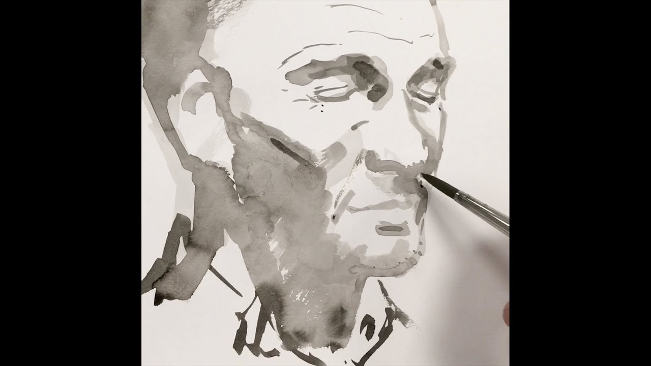 Portrait rapide au lavis encre de Chine