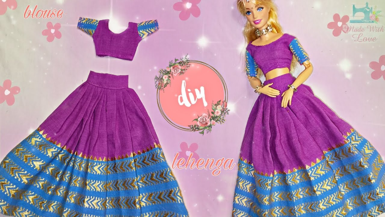 diy south indian style lehenga and blouse| mini doll clothes |doll ke liye dress | dollsdiy