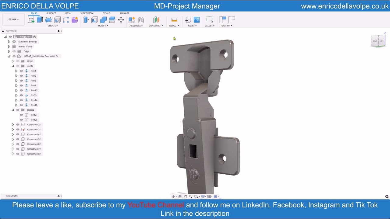 Autodesk Fusion360 Tutorial: How to assemble and give motions to a cabinet hinge with