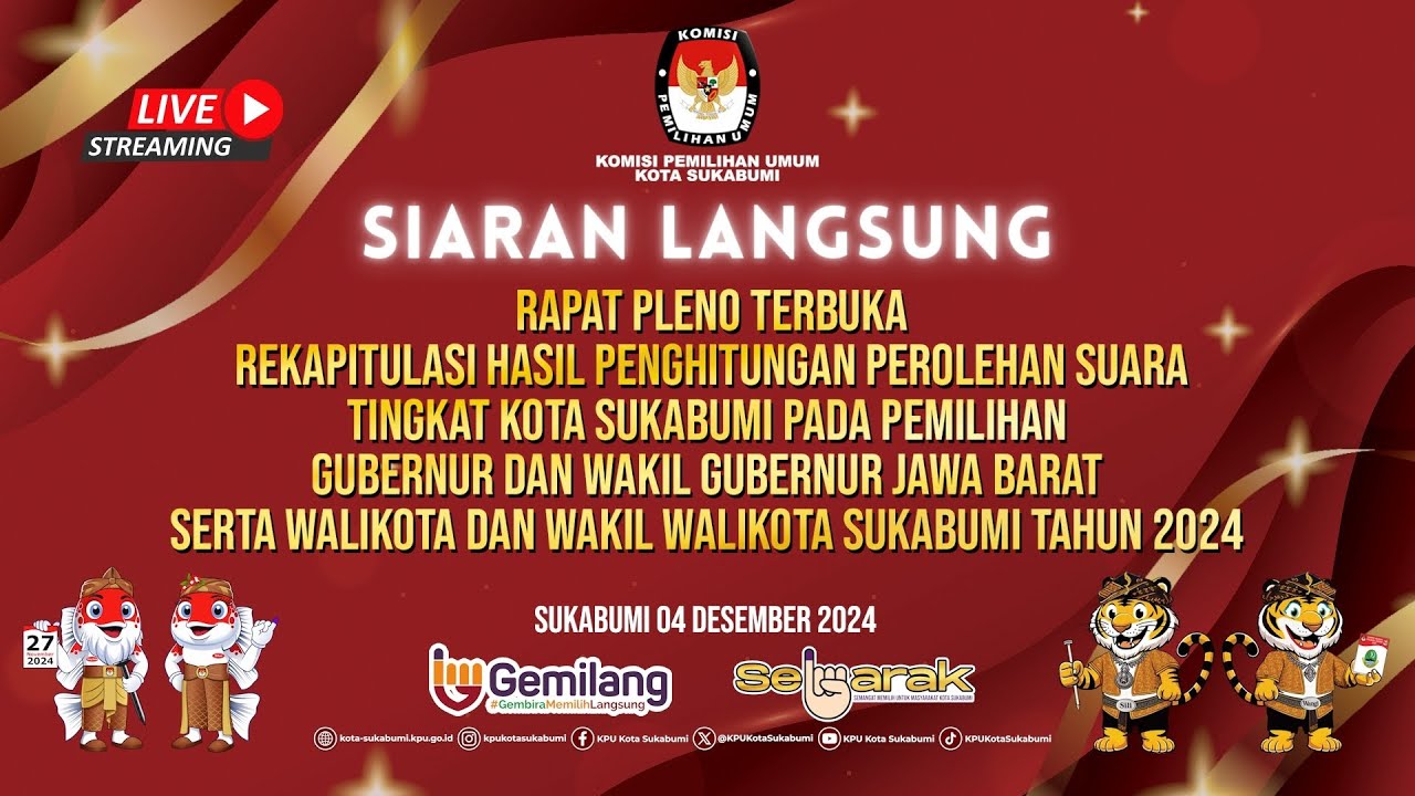 🔴LIVE | Rapat Pleno Terbuka Rekapitulkasi Hasil Penghitungan Perolehan Suara Tingkat Kota Sukabumi