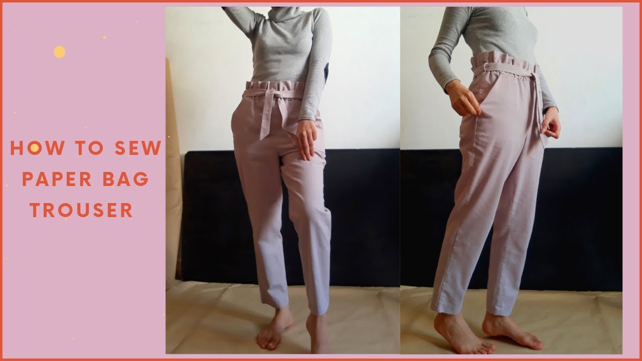 How to sew paperbag trouser // Sewing DIY high-waisted pants with a paper bag effect and pockets.