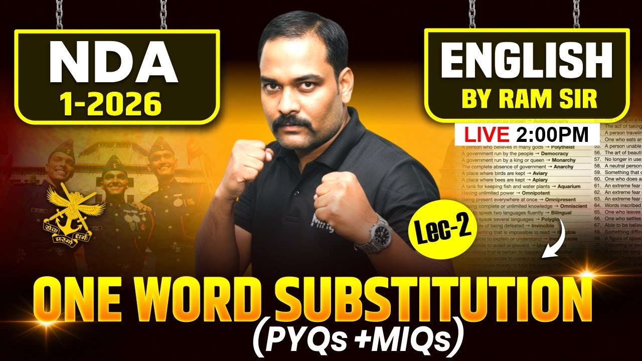 🔴NDA 1 2026 ENGLISH: One Word Substitution (MIQs + PYQs) [Lec - 2 ] | NDA English Live Class | MKC