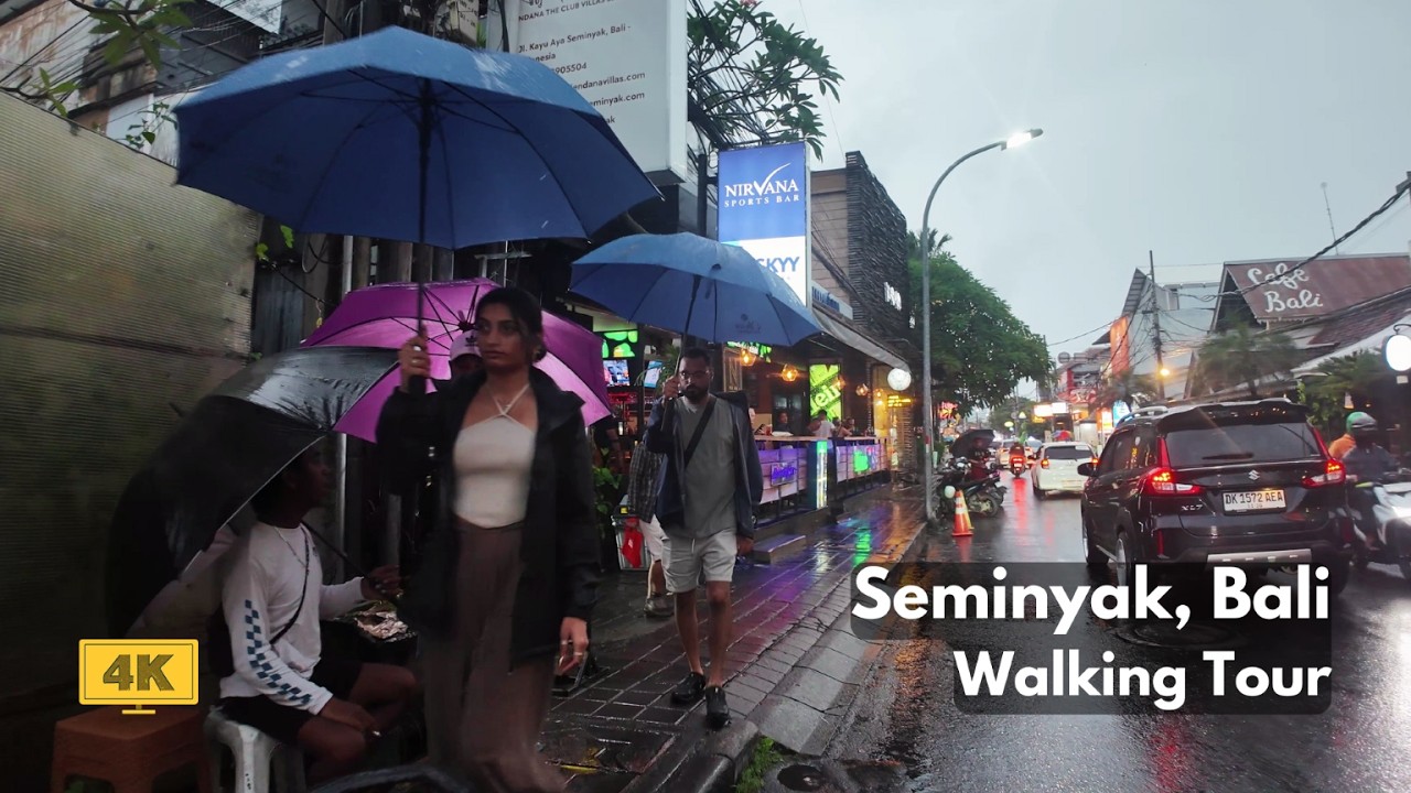 SEMINYAK, Bali 1 Hour Walk Around Eat Street & Petitenget Beach | Rainy Season Bali Walking Tour 4K