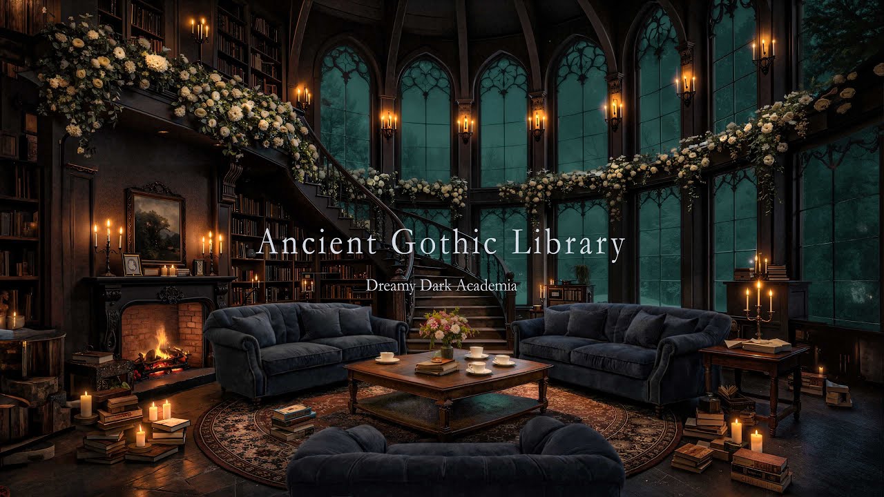 Reading in a Gothic Library by the Fireplace ❄️ Snowfall & Dark Academia Ambience for Deep Study