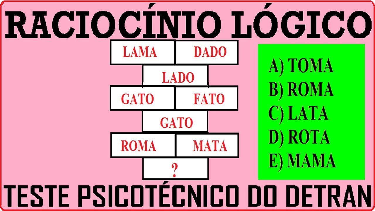 Raciocínio Lógico SÍLABAS PALAVRAS LETRAS RLM Teste QI Figuras Quociente de inteligência Detran