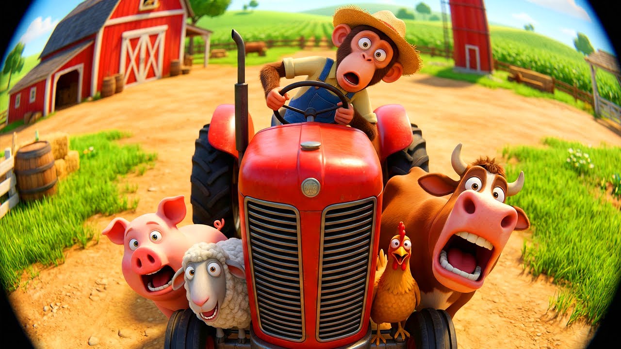Monkey Drives Tractor to Feed Hungry Farm Animals