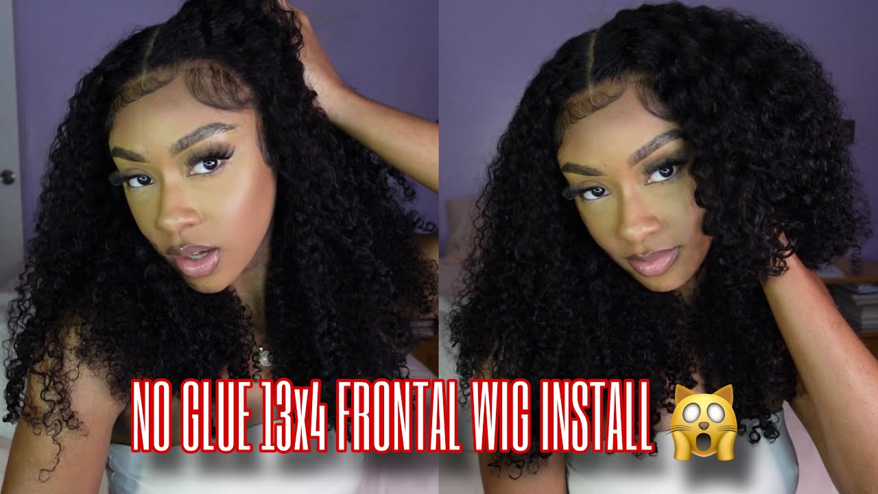 100% GLUELESS FRONTAL?! 13x4 KINKY CURLY GLUELESS WIG INSTALL & REVIEW 😍😍😍 | FT. BEAUTYFOREVER HAIR