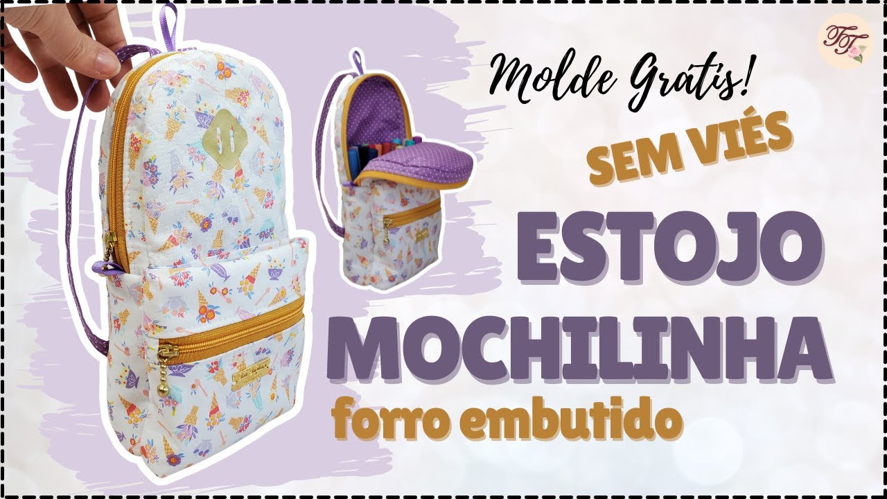 Estojo Mini Mochila sem viés com Molde Grátis | Tutorial de Costura passo a passo