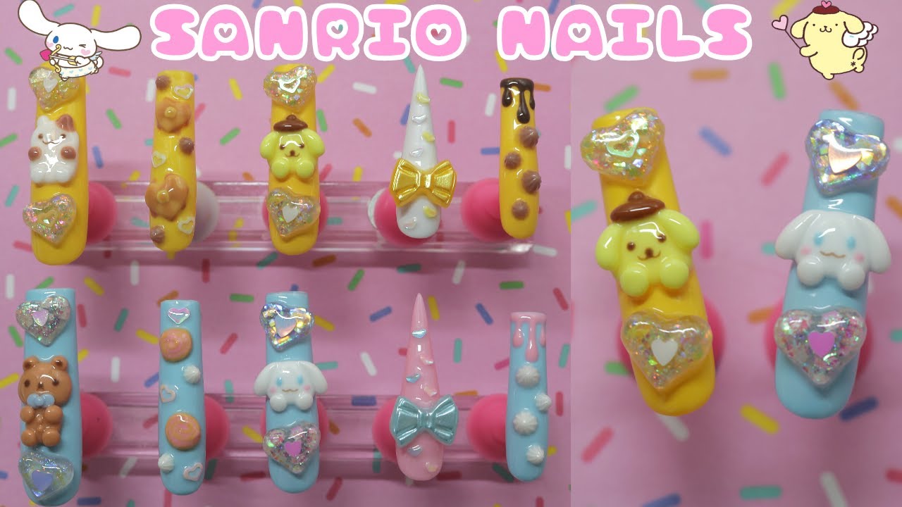 Cinnamoroll And Pompompurin Press On Nails 💖 Making 3D Sanrio Characters With Sculpture Gel!