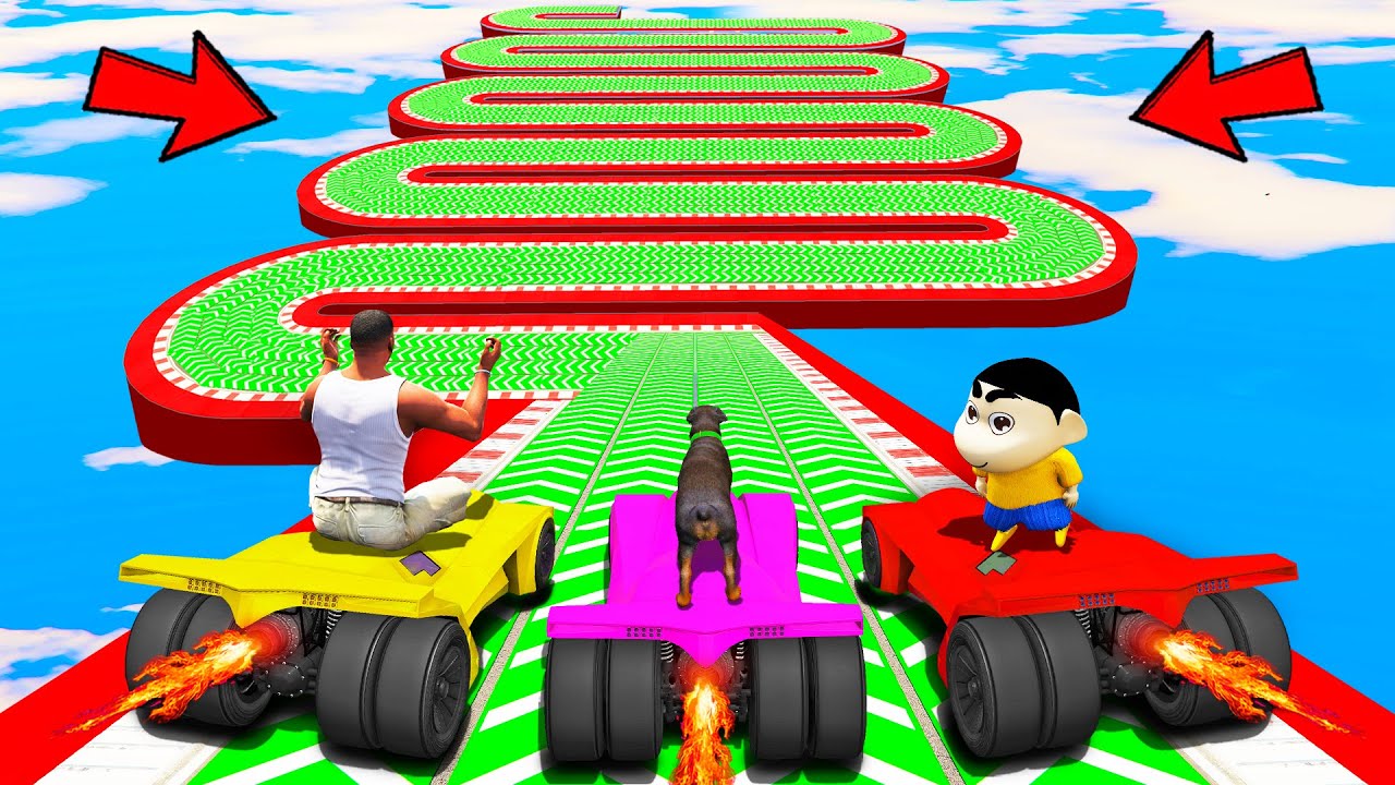 SHINCHAN AND FRANKLIN TRIED THE IMPOSSIBLE CURVY SPEED BOOSTER ROAD RAMP PARKOUR CHALLENGE GTA 5