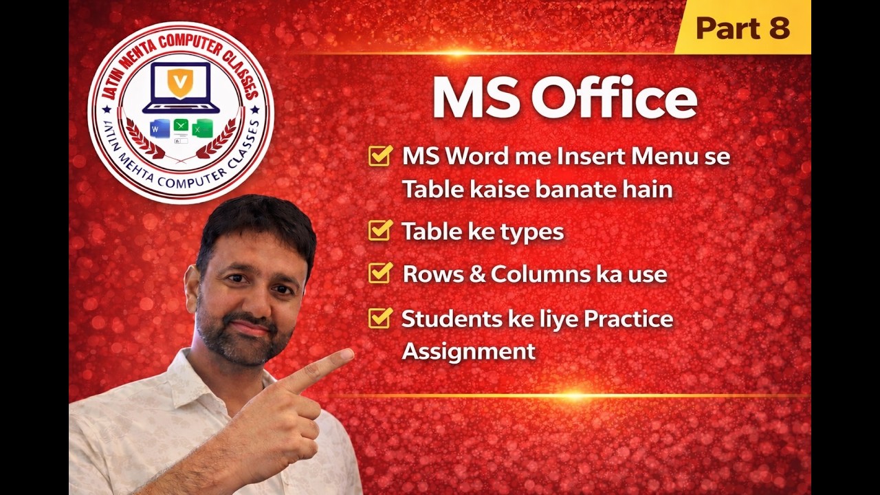 MS Word Full Course in Hindi – Part 8 | insert table | Jatin Mehta Computer Classes