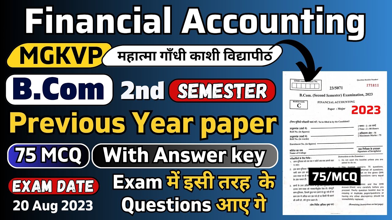 Financial Accounting mgkvp bcom 2nd semester 2023 original paper with ans key | Financial Accounting