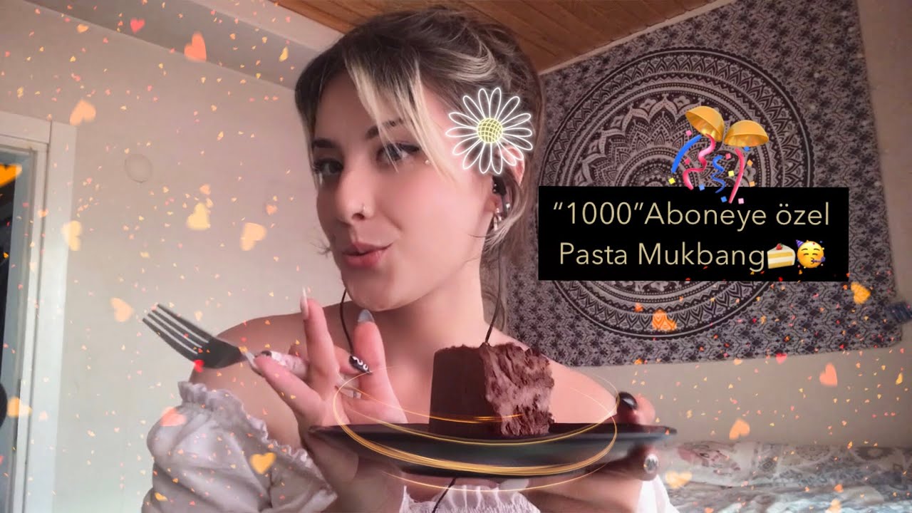 ASMR-“1000” Aboneye özel Pasta Mukbang 🥰🥳🍰🍾 #cake #kutlama #asmr #mukbang