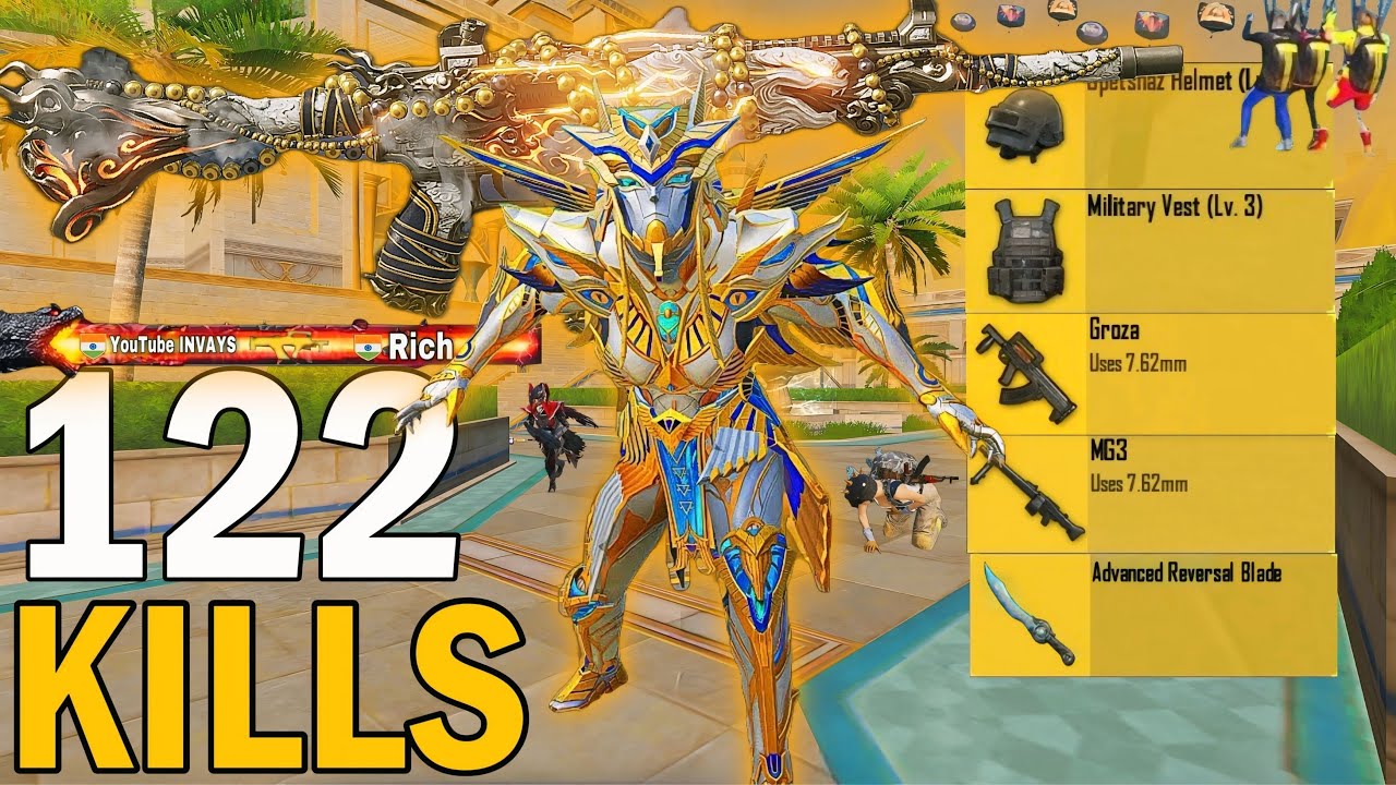 122 KILLS!🔥BEST LOOT GAMEPLAY With PHARAOH X-SUIT🥵SAMSUNG,A7,A8,J2,J3,J4,J5,J7,XS