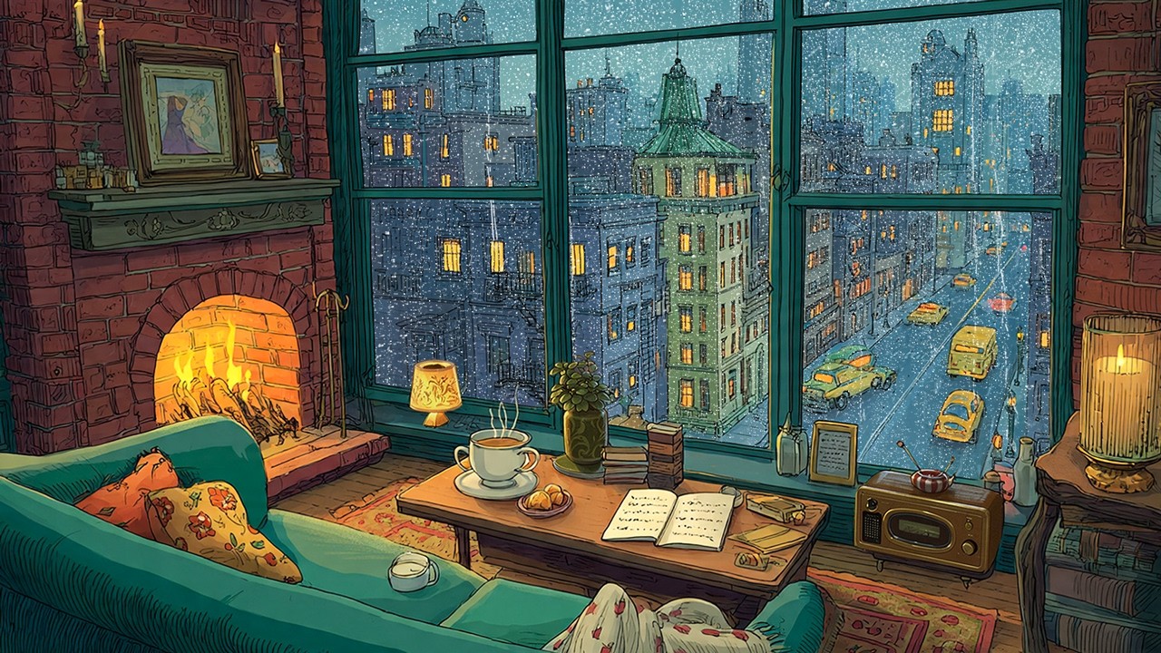 vintage jazz on a rainy 1950s night with oldies playing in another room | ambience for sleep & relax