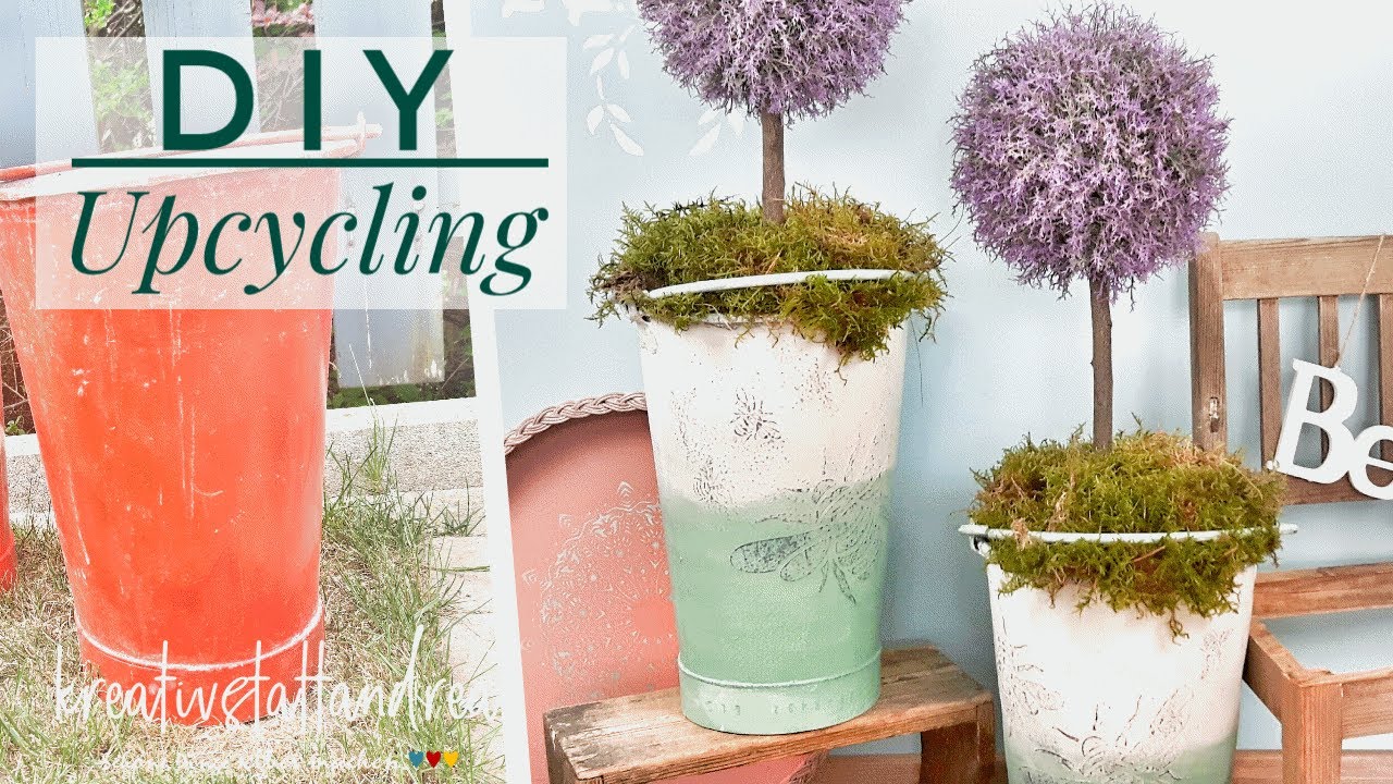 DIY Upcycling Blecheimer mit Kreidefarbe und SaltWash schablonieren | Shabby Chic