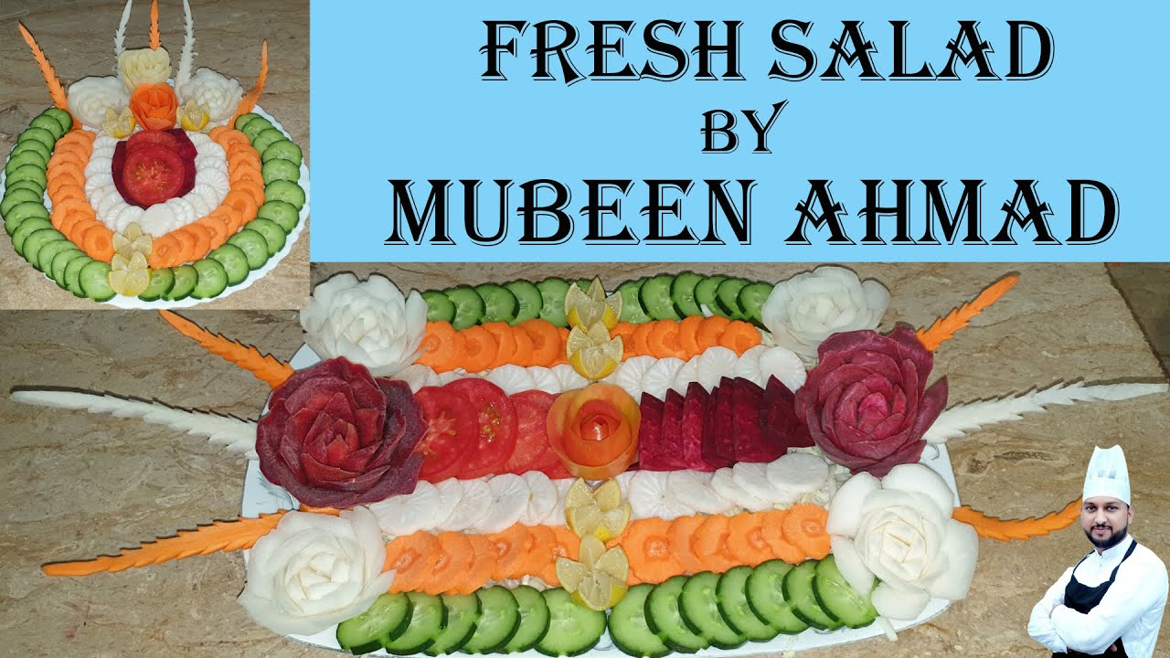 Garnished Fresh Green Salad Recipes Easy | Fresh Salad Decoration By Mubeen Ahmad