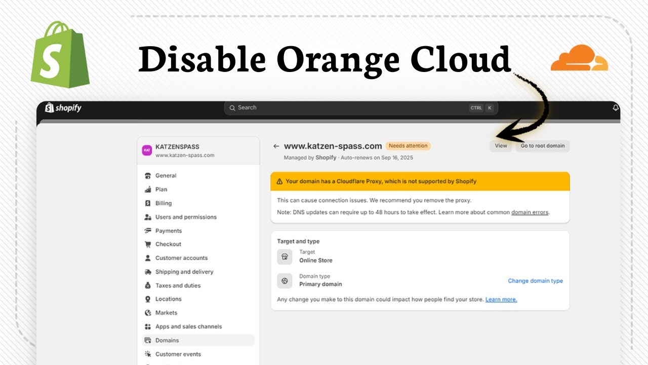 Как исправить ошибку прокси Cloudflare в Shopify (обновление DNS)