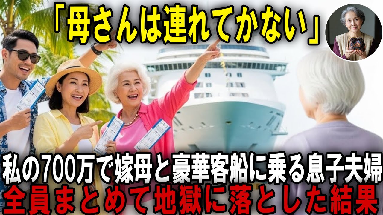 私が援助した700万で嫁母だけ豪華クルーズに連れていき、私は置き去りにする息子夫婦。彼らが帰ってきた時、半狂乱で私の元を訪れました