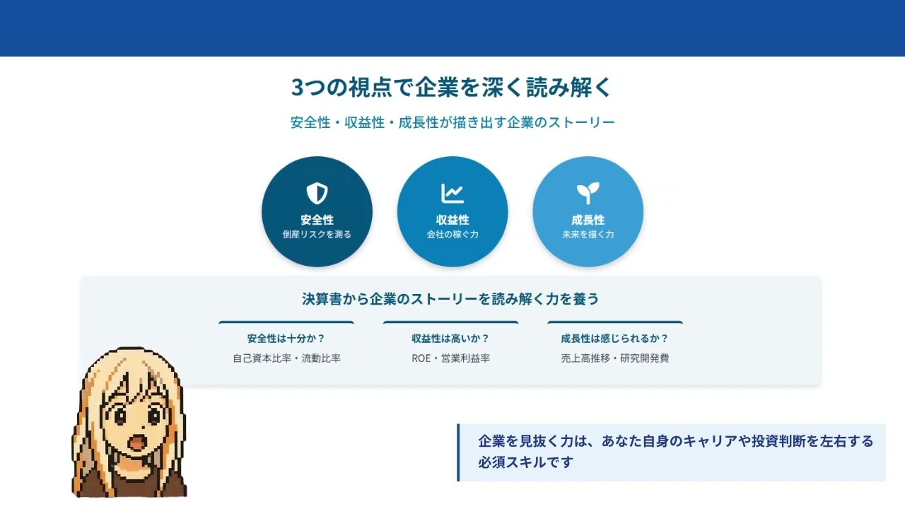 決算書を3つの視点で読み解く！「安全性」「収益性」「成長性」とは？【日経TEST対策】