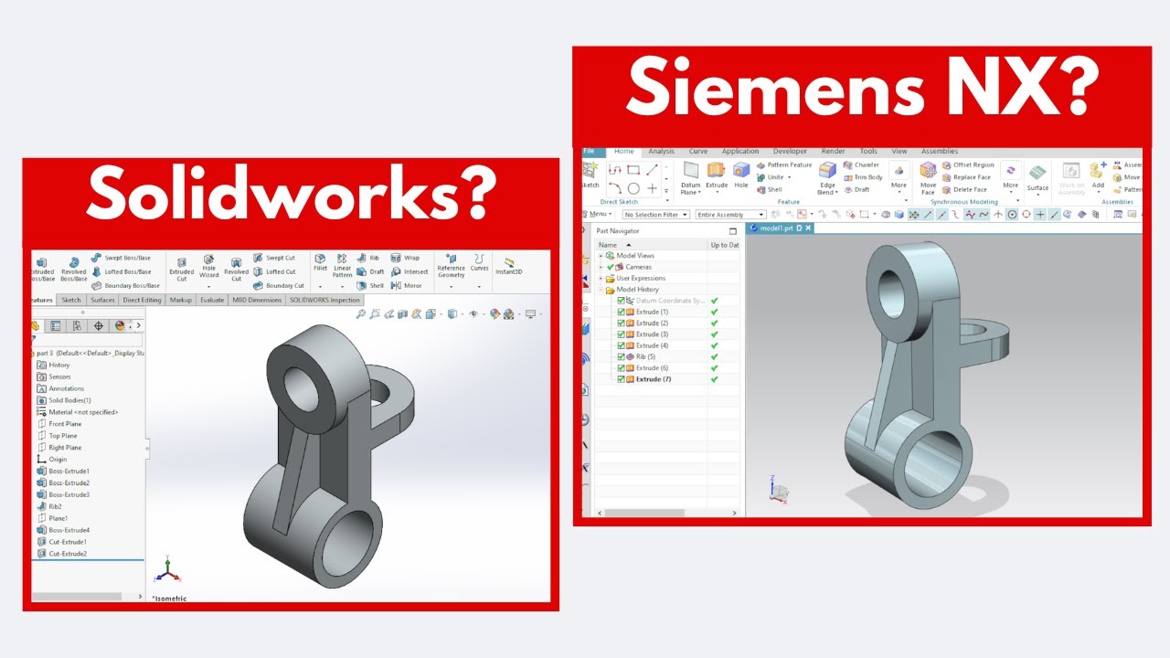 SOLIDWORKS vs SIEMENS NX | Modeling The Same 3D Part Using Different Techniques (Step-by-Step)