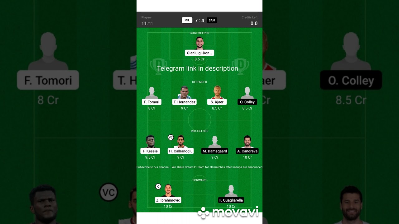 MIL Vs SAM Dream 11 Team Lineups Announced| Milan vs Sampdoria Dream11 Team