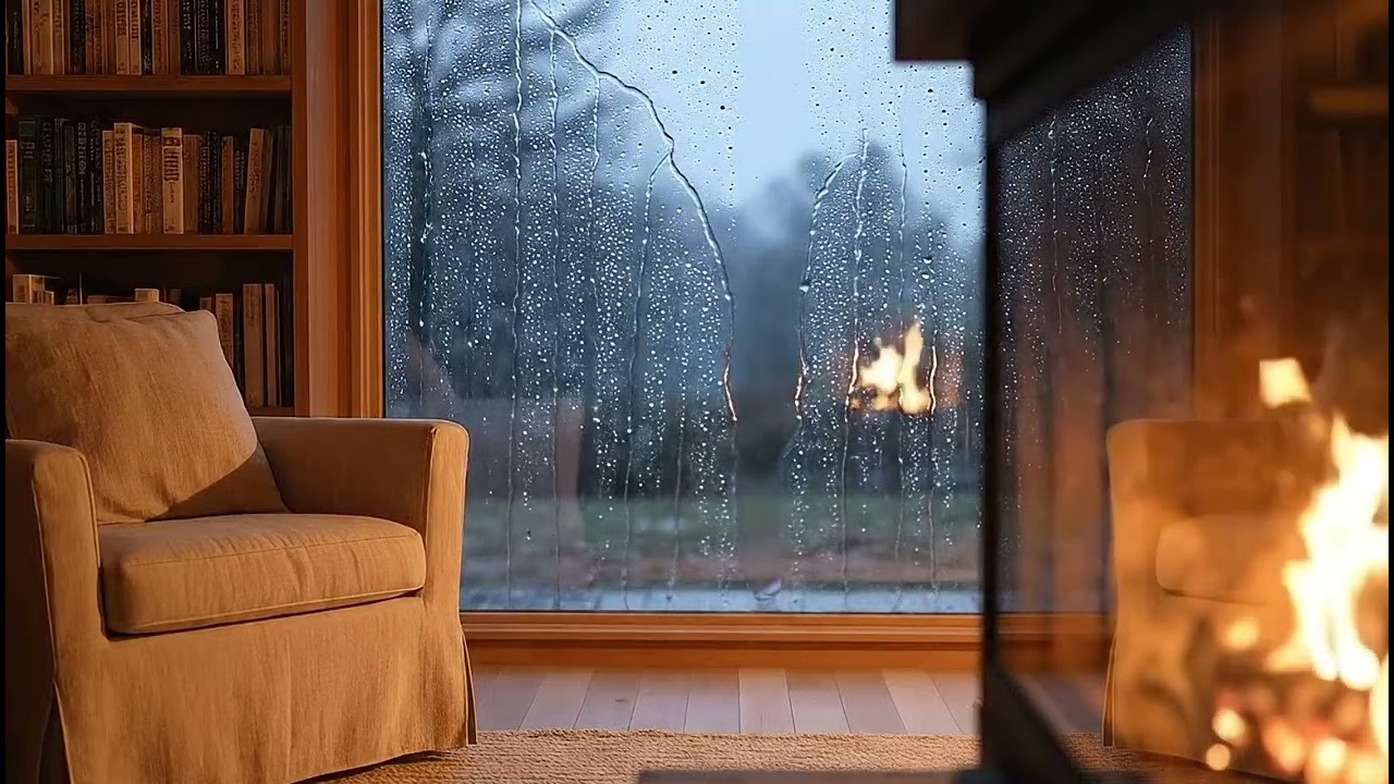 🔥 Fireplace & Rain Sounds Outside the Window(2 Hours) #rainsounds #sleepmusic #meditation #relaxing