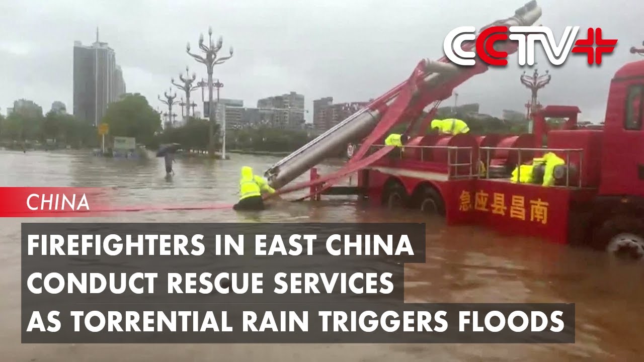 Firefighters in East China Conduct Rescue Services as Torrential Rain Triggers Floods