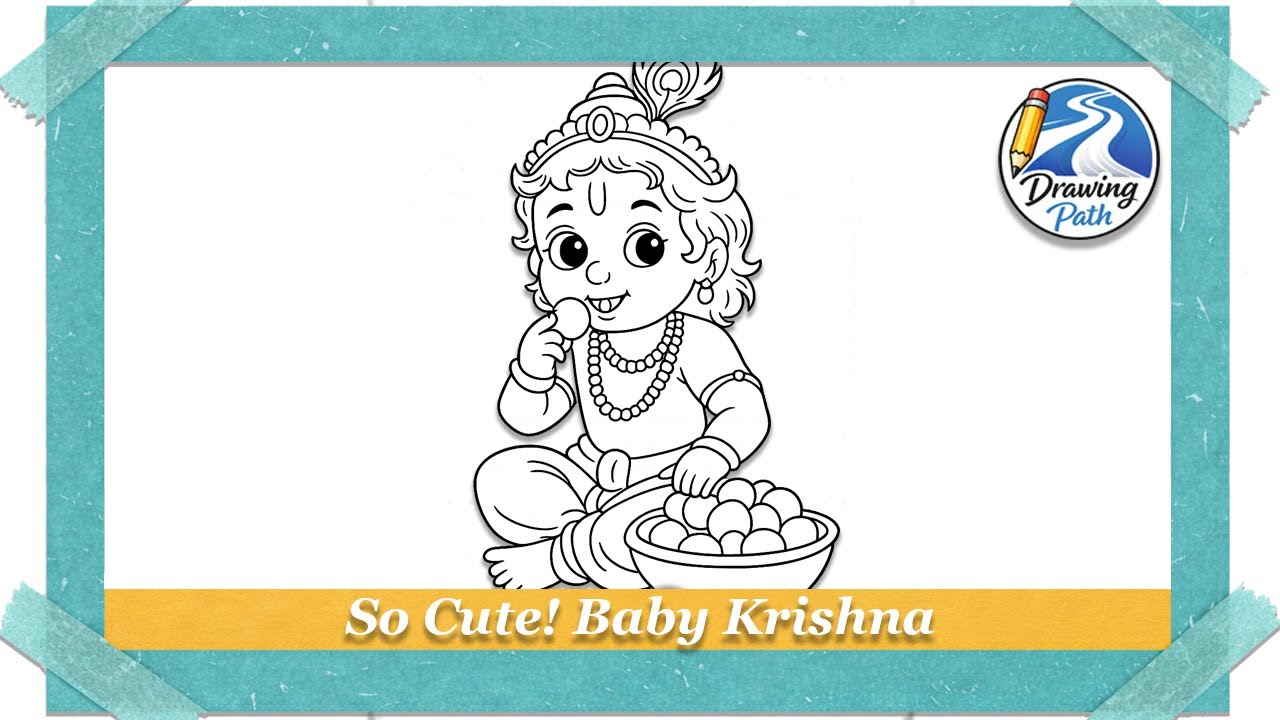Cute Baby Krishna Drawing | Lord Krishna Line Art | Easy Krishna Chitra Step by Step