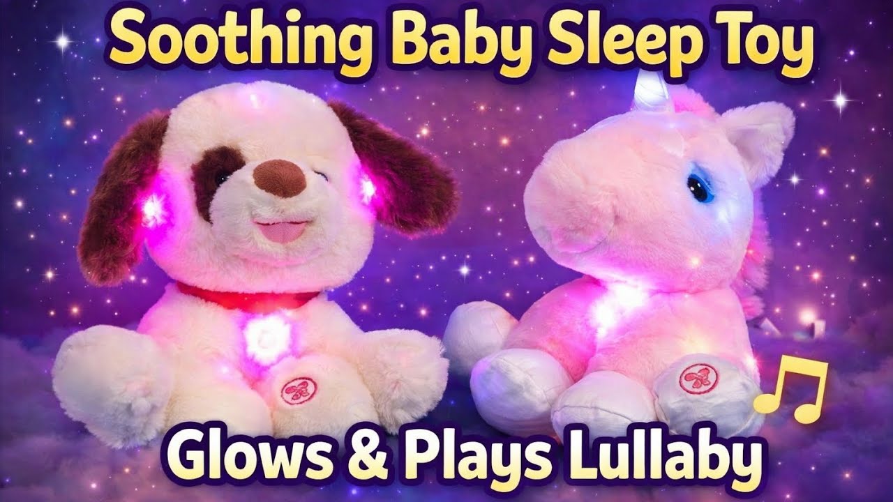 Glowing Unicorn & Dog Baby Night Light | Colour Changing Toy with Brahms’ Lullaby