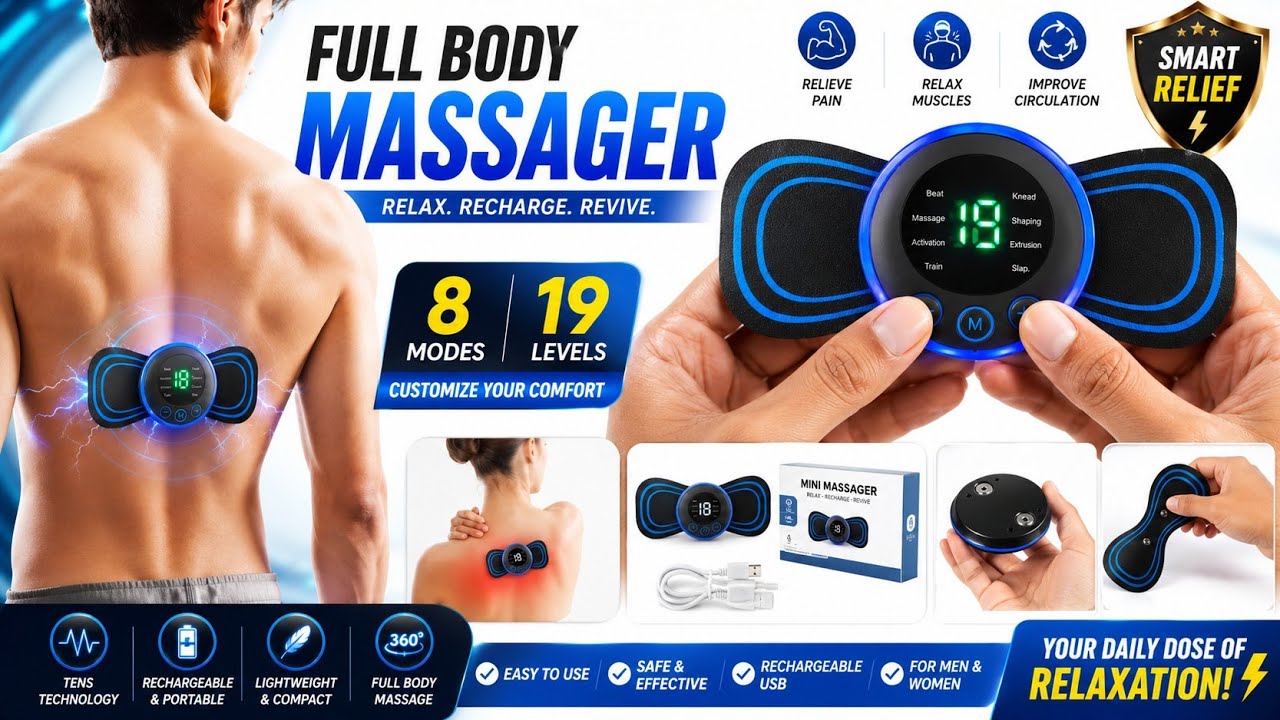 Mini Body Massager Stick Butterfly | Body Pain Relief Massager | 8 Modes & 19 Gears | Full Details