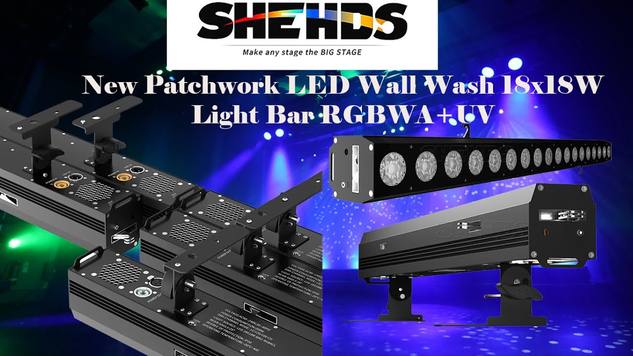 SHEHDS Patchwork LED 18x18W RGBWA+UV 6n1 Wall Wash Light Bar
