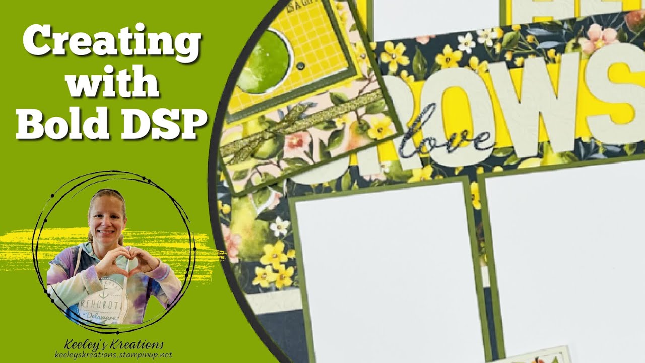 How to Scrapbook with Bold DSP Using Painterly Pears to Create a Double-Page Layout & 4 Cards