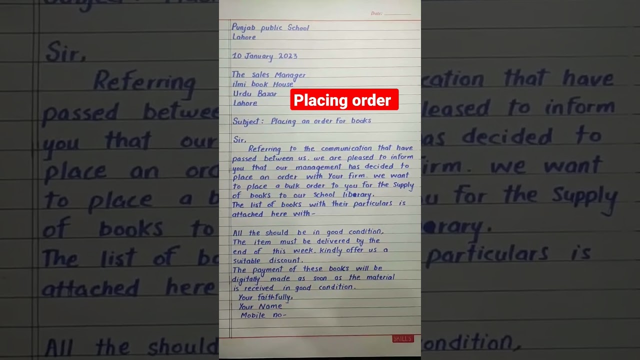 placing order letter (Formal letter)