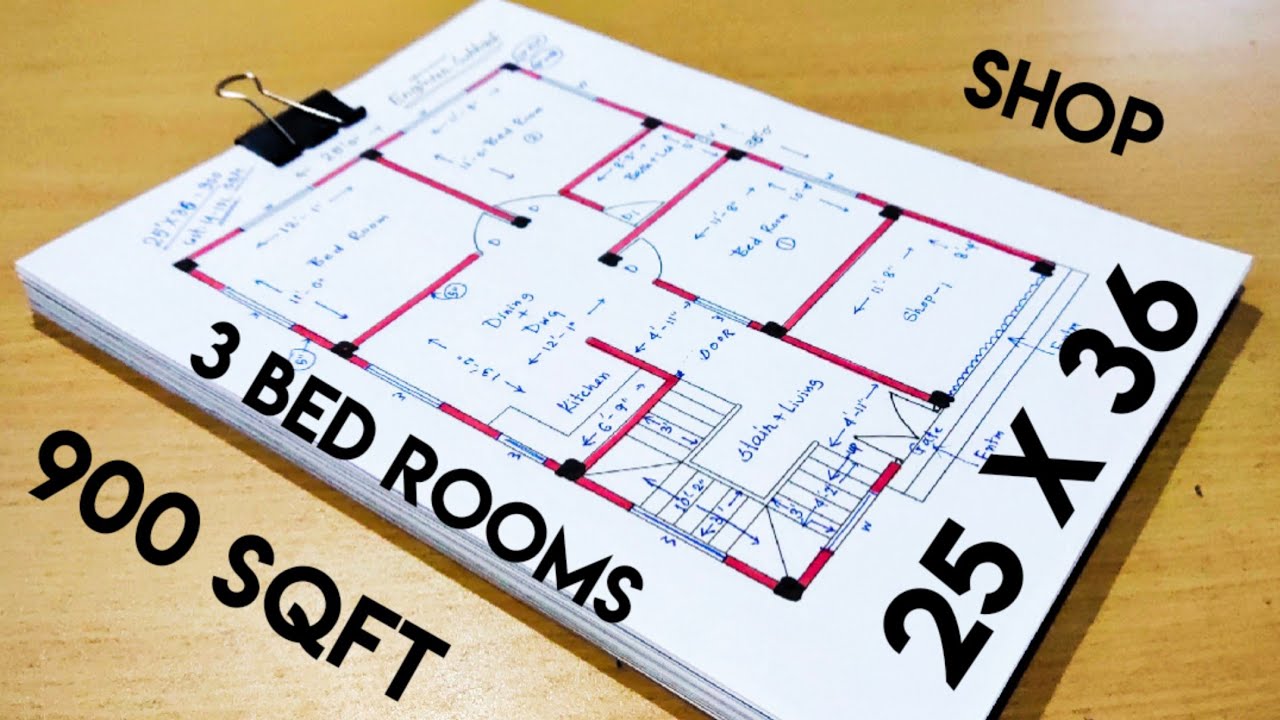 25 x 36 house plan design with shop II 25 x 36 ghar ka naksha II 3 bed rooms with 1 shop