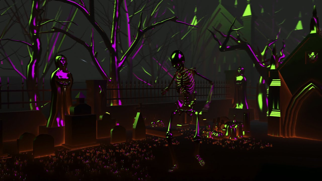 10 Hours Glowing Dancing Skeleton in a Graveyard | Perfect Party Vibes Background!