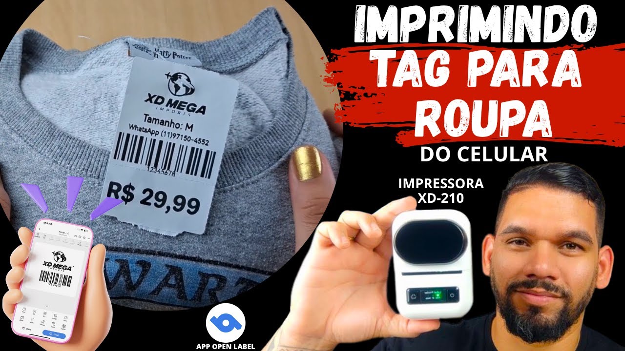 IMPRIMINDO TAG PARA ROUPAS DO CELULAR │MINI IMPRESSORA BLUETOOTH XD-210 ETIQUETA PARA ROUPA C/ PREÇO