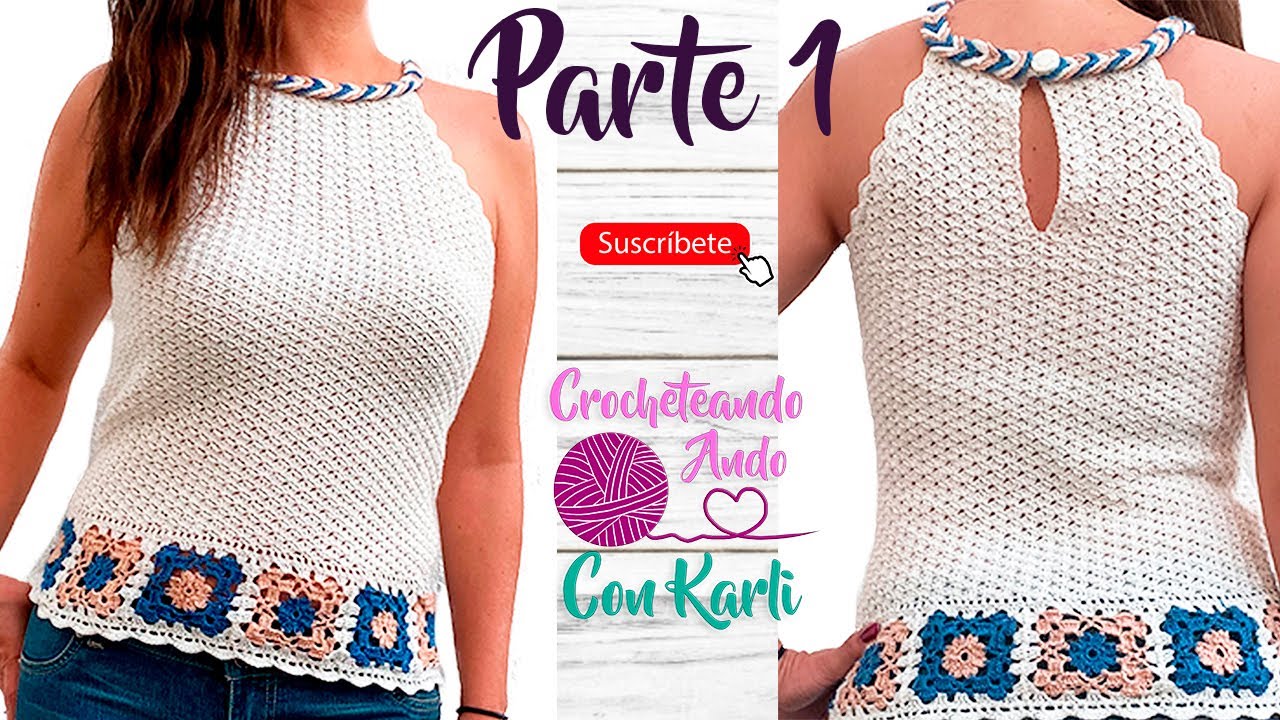 Blusa tejida a crochet con trenza  Parte 1 - Fácil y todas las tallas - tutorial paso a paso