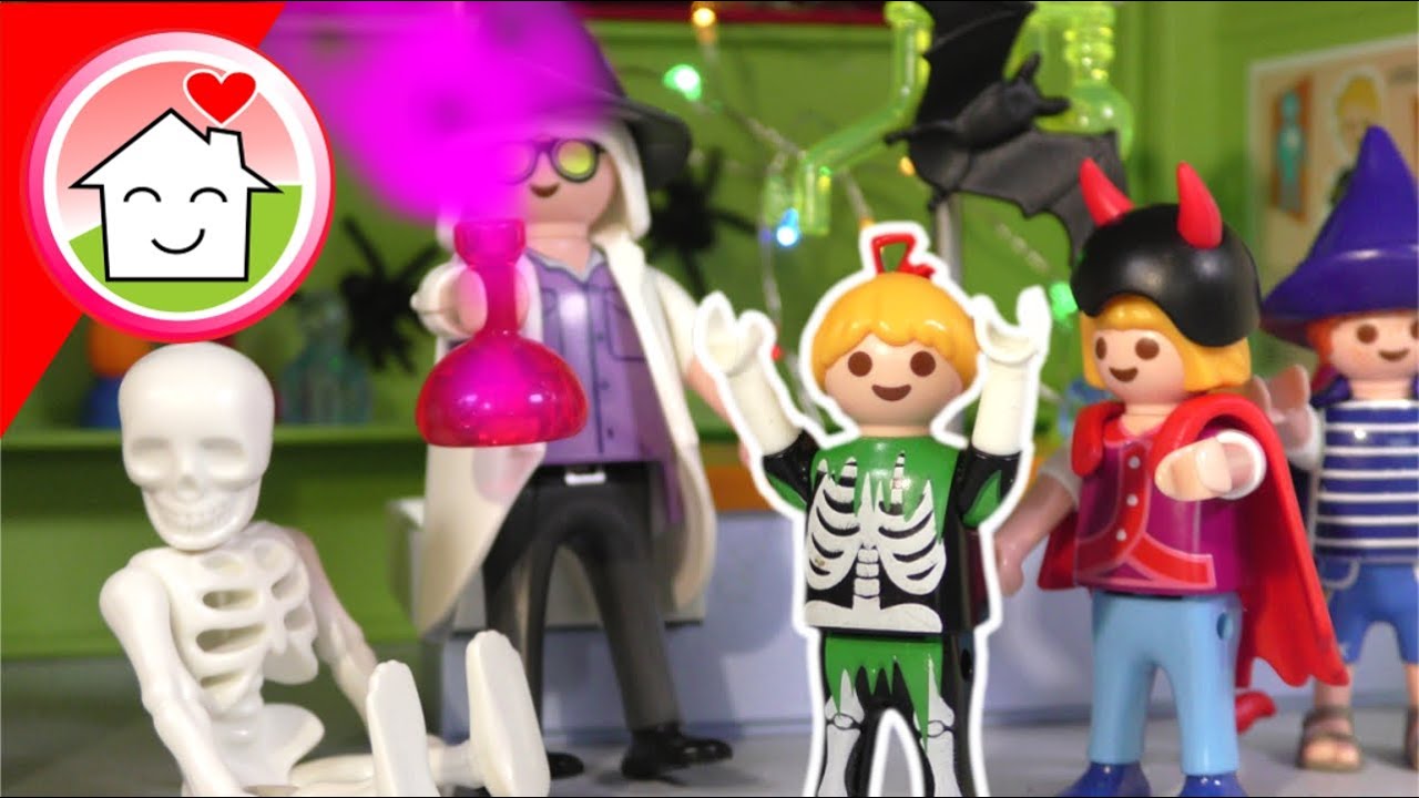 Playmobil Film Familie Hauser - Halloween Party in der Schule - Geschichte mit Anna und Lena