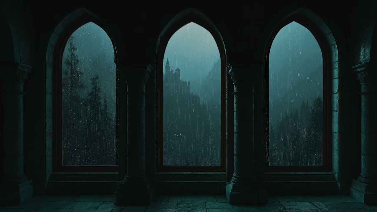 Medieval Castle Window: Rainy View with Cozy Thunderstorm Sounds & Reading Ambience