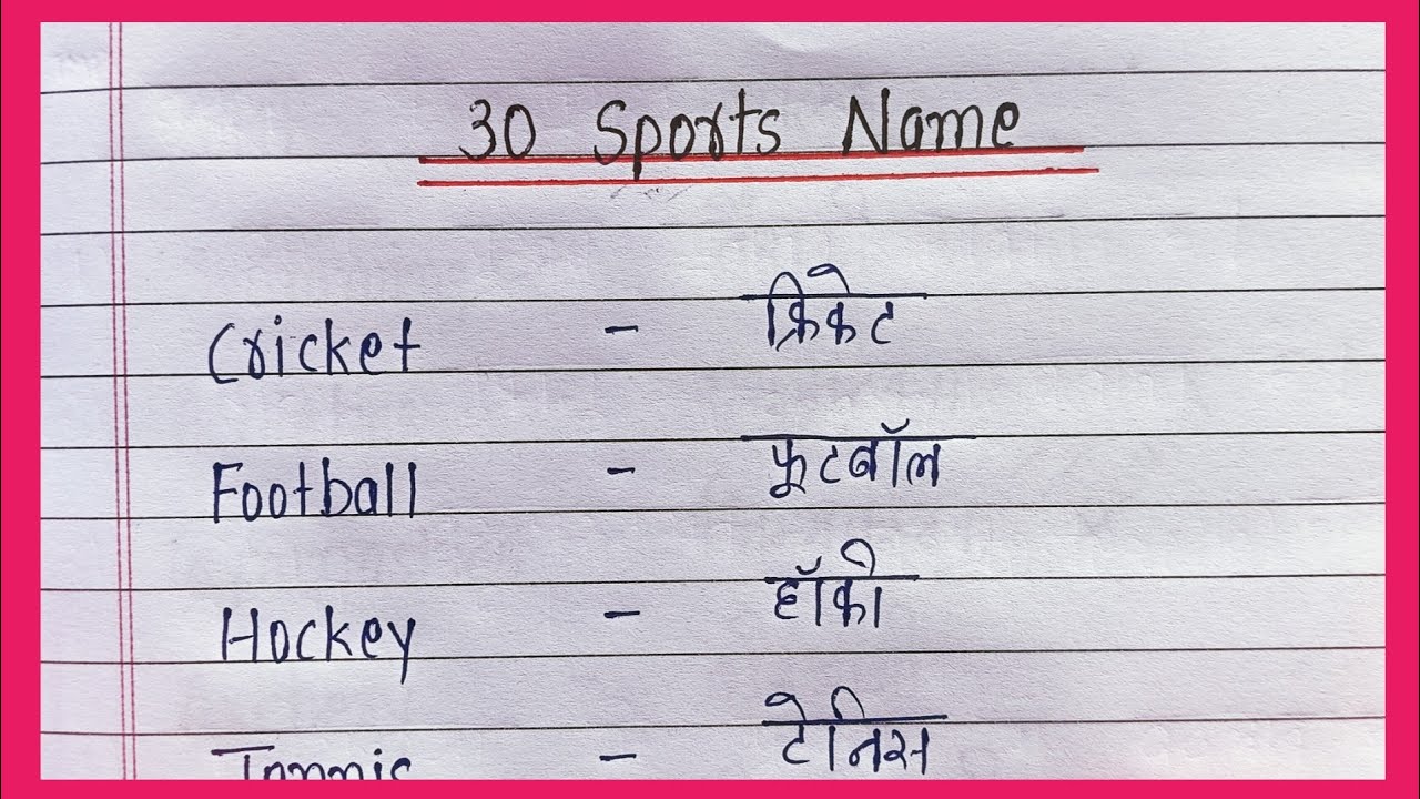 30 Sports Name in English and Hindi | 30 खेलों के नाम | Sports Vocabulary 